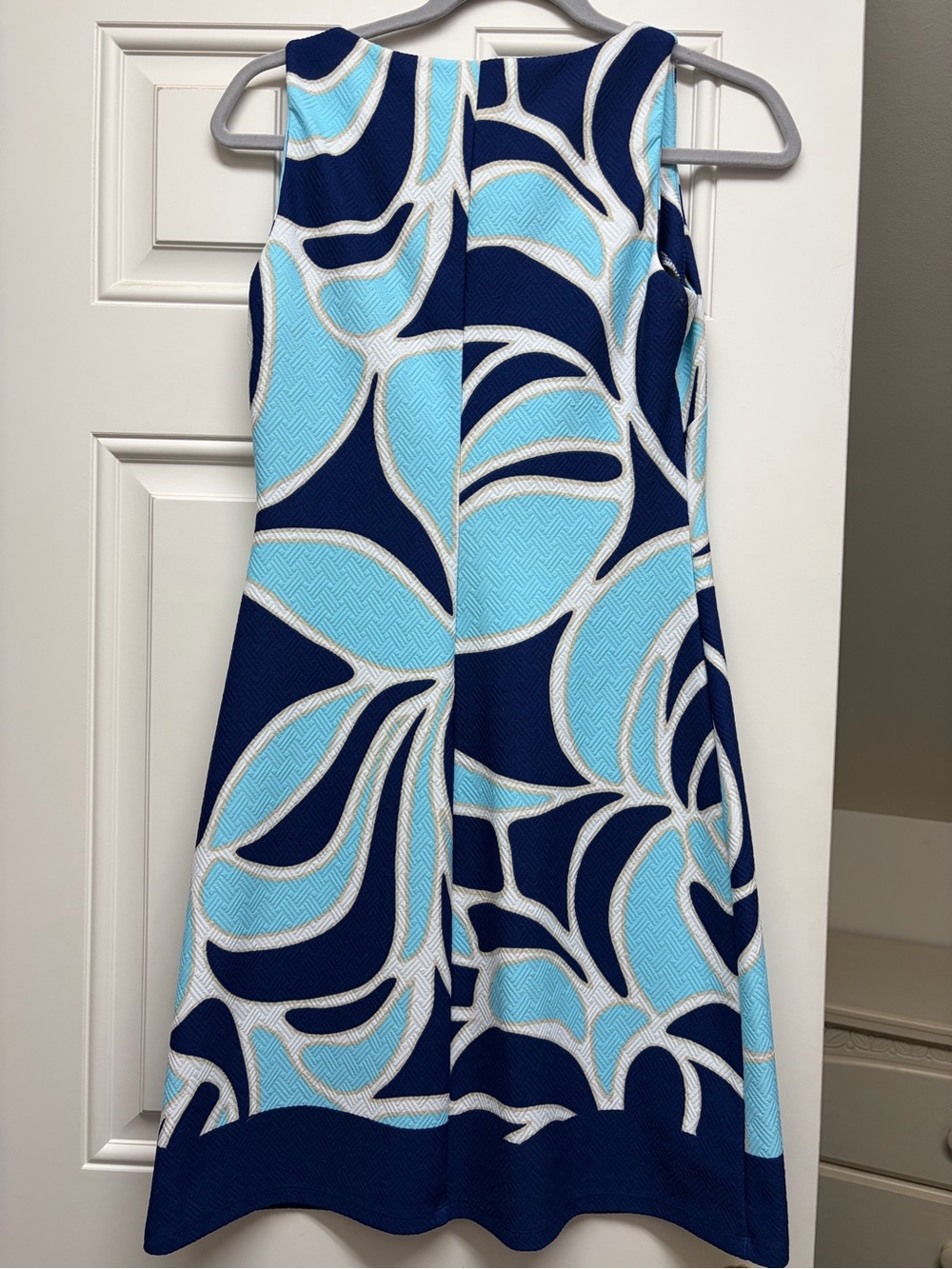 American Living Navy and Light Blue Floral A-Line Dress
